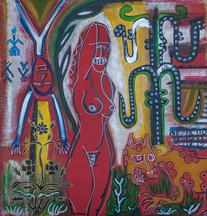 L'ESPRIT DE LA FORÊT Huile sur carton 100 x 90 cm - 2014 Collection particulière - San Miguel de Allende (Mexique)  © Christophe Ducoin alias “El Chuzpo”