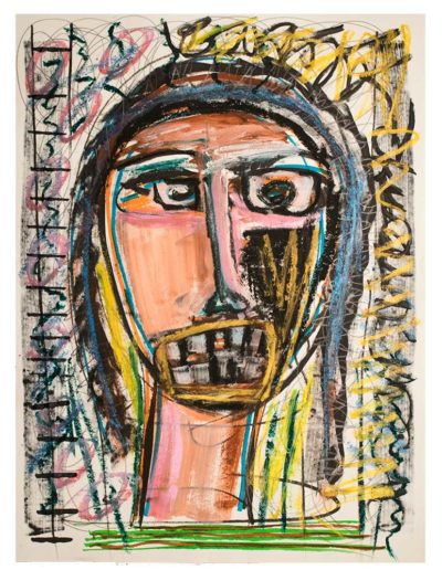 Grosse tête - technique mixte sur papier - 50 x 70 cm - 2020 - Christophe Ducoin alias el Chuzpo artiste peintre à Toulouse