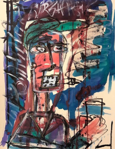 Portrait à la casquette - technique mixte sur papier - 50 x 70 cm – 2020 - Christophe Ducoin alias el Chuzpo artiste peintre à Toulouse