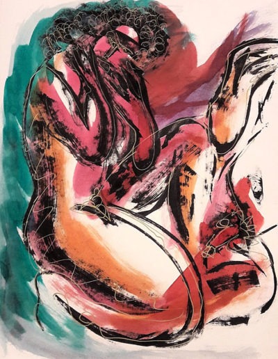 La prude - technique mixte sur papier - 50 x 70 cm - 2020 - Christophe Ducoin alias el Chuzpo artiste peintre à Toulouse