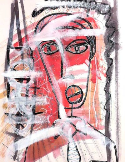 J'avais pourtant mis une cravate - technique mixte sur papier - 70 x 50 cm - 2020 - Christophe Ducoin alias el Chuzpo artiste peintre à Toulouse