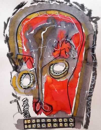 Tête rouge - Techniques mixtes sur papier A3 - 2020 - Christophe Ducoin alias el Chuzpo artiste peintre à Toulouse