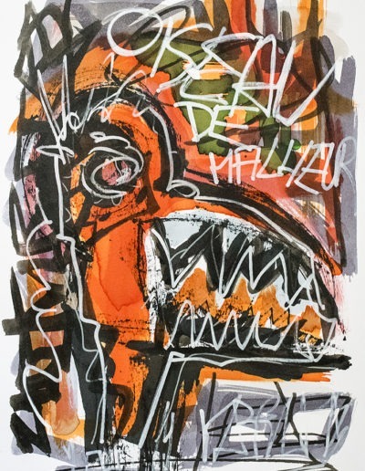 Oiseau de malheur - Techniques mixtes sur papier A3 – 2020 - © Christophe Ducoin alias « El Chuzpo » artiste peintre à Toulouse
