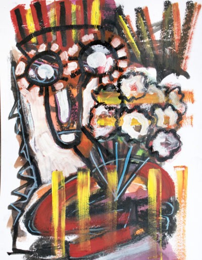 Le bouquet - Technique mixte sur papier A3 – 2020 Collection particulière Marseille - © Christophe Ducoin alias “El Chuzpo” artiste peintre à Toulouse