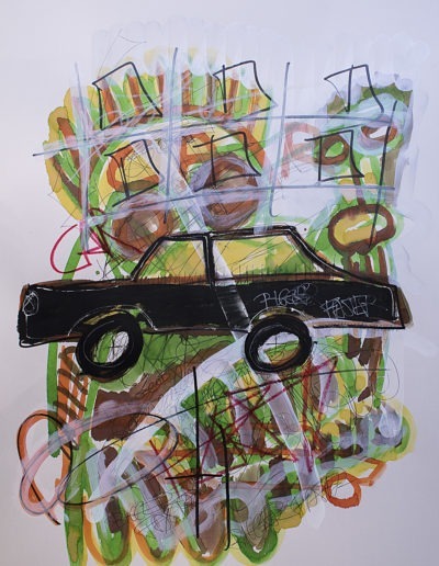 Black Car Bigger Faster - Technique mixte sur papier 70 x 50 cm – 2021 - © Christophe Ducoin alias « El Chuzpo » artiste peintre Toulouse