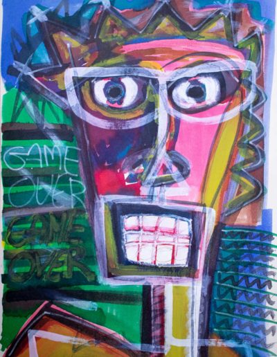 Game over - Technique mixte sur papier 70 x 50 cm – 2021 - Christophe Ducoin alias « El Chuzpo » artiste peintre à Toulouse