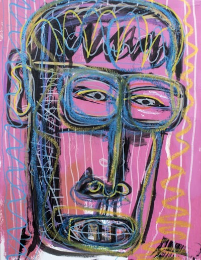 Grande tête rose - Technique mixte sur papier A3 – 2018 Collection particulière, Toulouse, France - Christophe Ducoin alias “El Chuzpo” artiste peintre Toulouse
