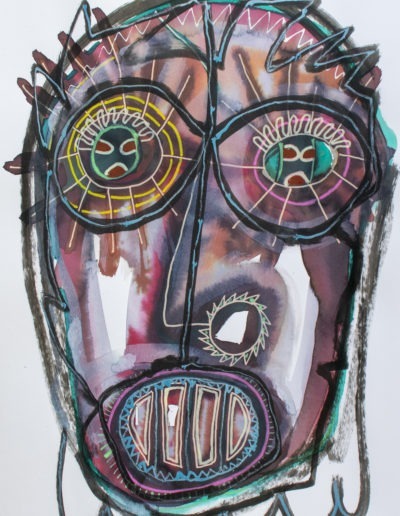 Visage halluciné Technique mixte sur papier A3 – 2021 Collection particulière, Toulouse, France - Christophe Ducoin alias « El Chuzpo » artiste peintre Toulouse