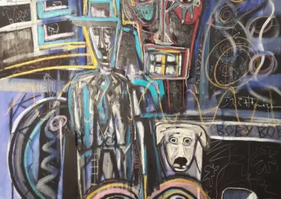 The painter, his demons, his dog - Mixed medias on canvas - 160 x 120 cm – 2020