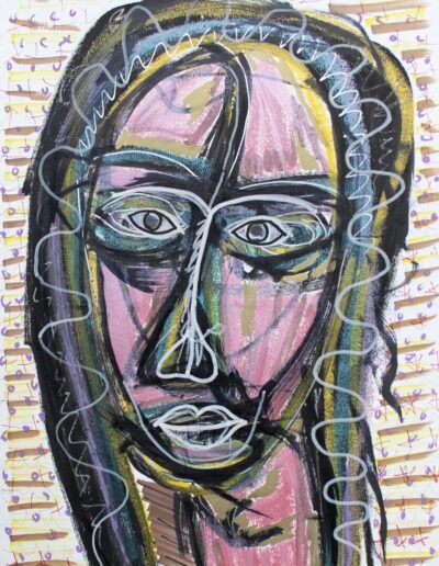 Big Head V - Mixed media on paper - A3 - 2021 - Private collection, Toulouse, France - Christophe Ducoin alias « El Chuzpo » artiste peintre Toulouse