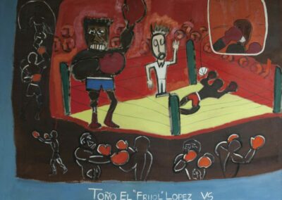 Toño el Frijol Lopez vs the lightning of Cholula - Oil on canvas - 120 x 150 cm 1998 - Christophe Ducoin alias el Chuzpo artiste peintre Toulouse