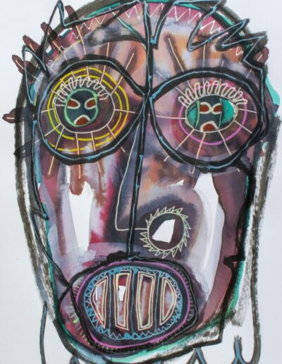 Hallucinated face - Mixed media on paper - A3 - 2021 - Collection particulière, Toulouse, France