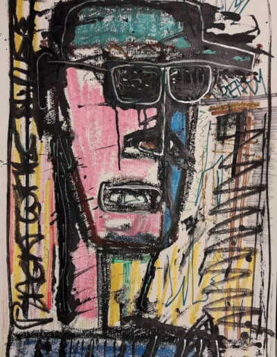 Portrait with cap II - Mixed media on paper 50 x 70 cm - 2020 - Christophe Ducoin alias el Chuzpo artiste peintre à Toulouse