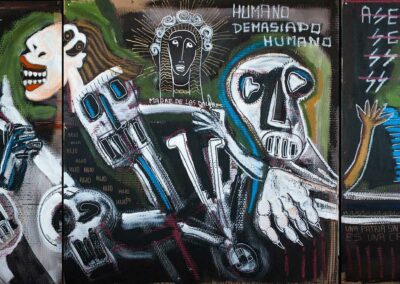 AYOTZINAPA Triptyc Mixed media on cardboard 3 x (1 m x 1 m) – 2014 © Christophe Ducoin alias “El Chuzpo” artiste peintre à Toulouse