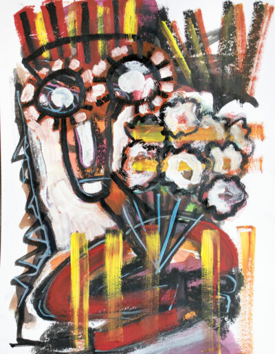 The bouquet - Mixed media on paper A3 – 2020 - Collection particulière Marseille - © Christophe Ducoin alias “El Chuzpo” artiste peintre à Toulouse
