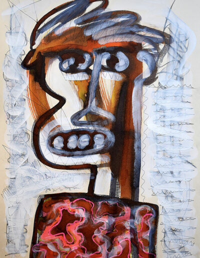 I put on my Hawaiian shirt - Mixed media on paper 70 x 50 cm – 2021 - © Christophe Ducoin alias « El Chuzpo » artiste peintre à Toulouse