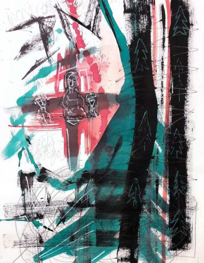 Christmas - Mixed media on paper - 70 x 50 cm - 2021 - Christophe Ducoin alias el Chuzpo artiste peintre à Toulouse