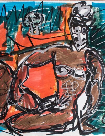 NUDE WITH SKULL - mixed media on paper 210 x 297 mm – 2016 - Private collection - San Diego (Californie-USA)