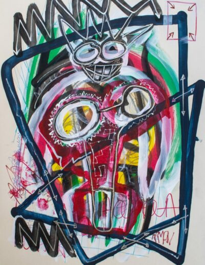 Mad scientist - Mixed media on paper 70 x 50 cm - 2021 - Christophe Ducoin alias « El Chuzpo » artiste peintre à Toulouse