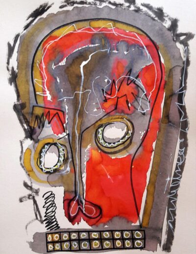 Red head - Mixed media on paper A3 - 2020 - Christophe Ducoin alias el Chuzpo artiste peintre à Toulouse