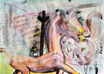 Cheval de feu, technique mixte sur papier, 50 x 70 cm, 2026